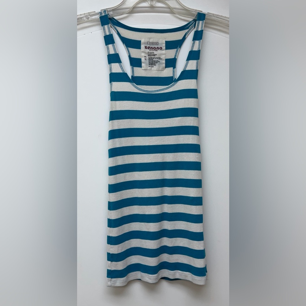 909: Zenana Outfitters Teal and White Striped Tank Top